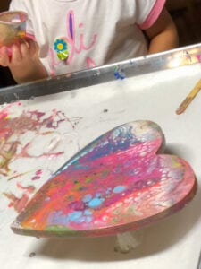 pour painting with kids heart